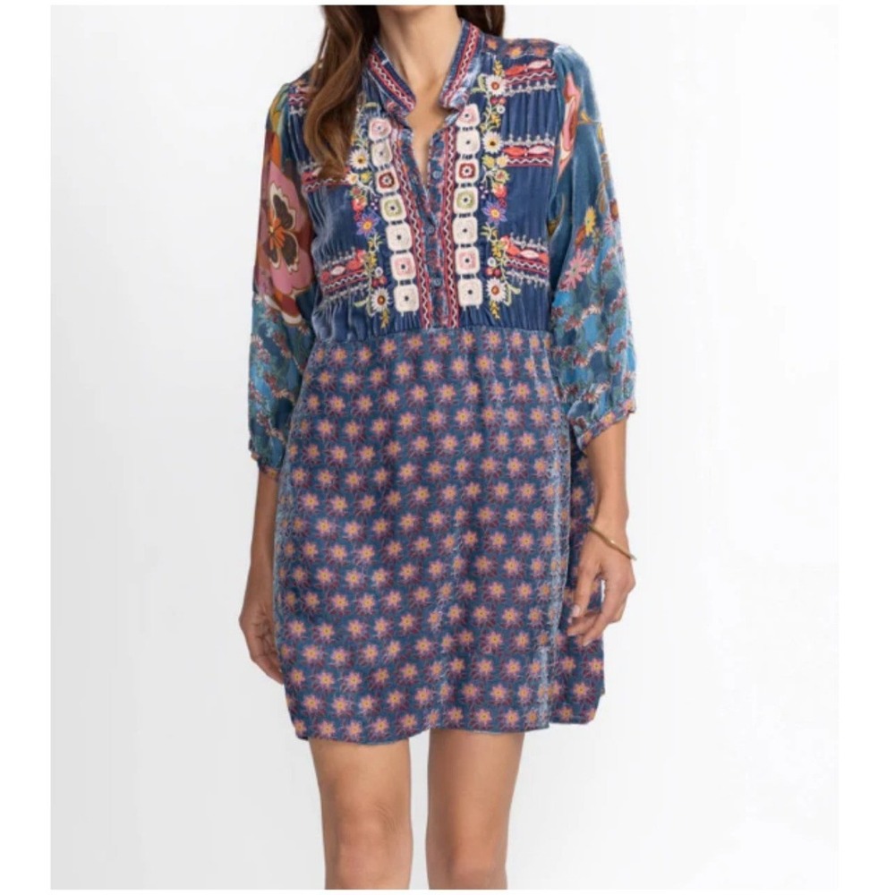 Johnny Was Vember Burnout Gweneth Floral Mini Dress Small Boho Velvet